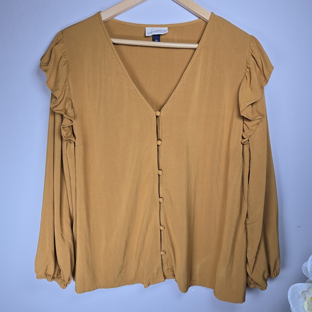 Universal Thread Ruffle Bell Sleeve Button Up Top… - image 1